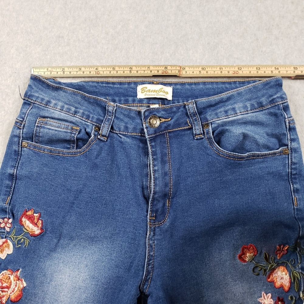 Bambos Original Denim Juniors 11 Embroidered Floral Flare Leg Jeans Boho Y2K - Picture 7 of 13